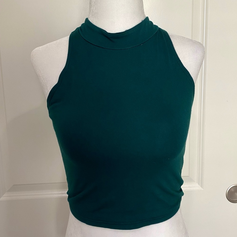 Cropped Forest Green Mock Neck Tank
